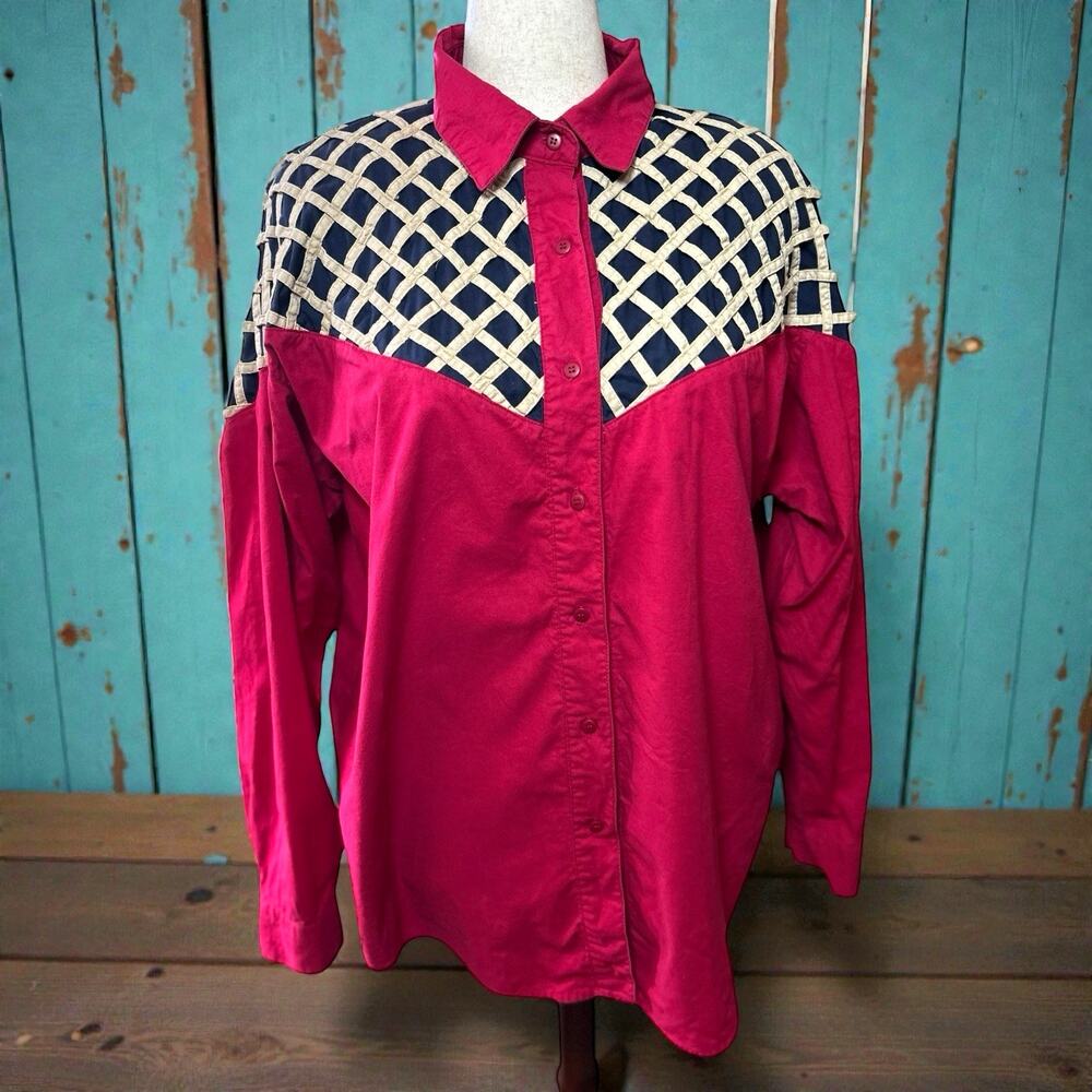 Vtg 90s Ozark Mountain Cowgirl Western Big Yoke Hot Pink Southwestern Shirt 20W